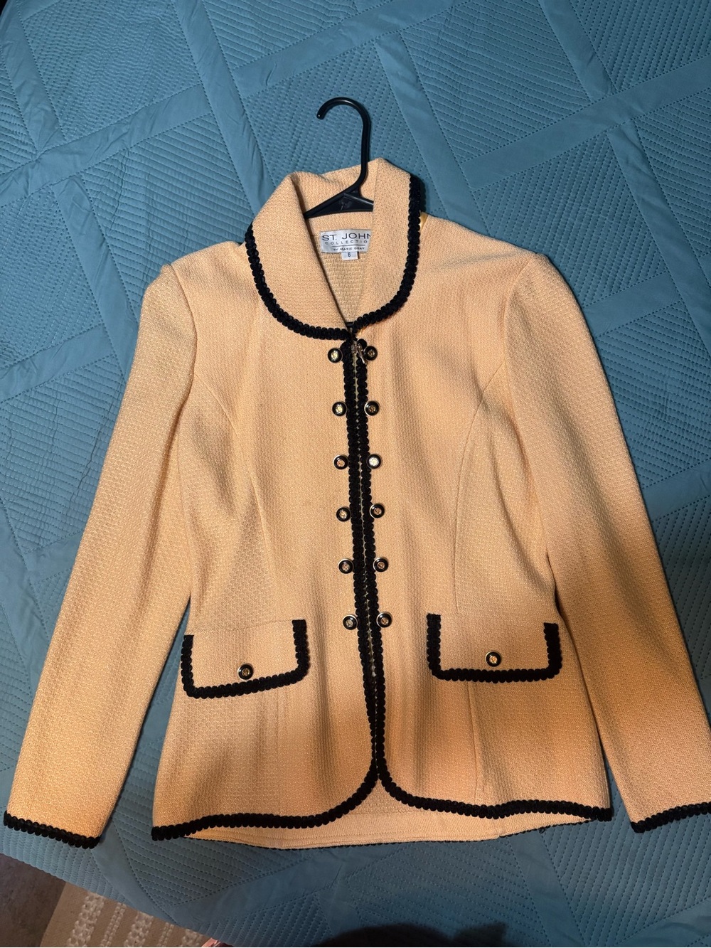 St. John Soft Yellow Knit Blazer with Black Trim